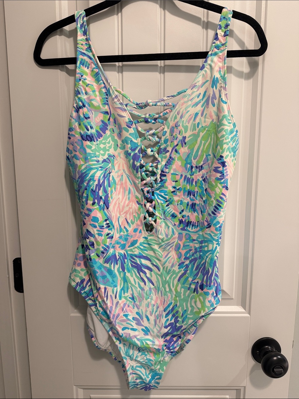 Lilly Pulitzer Pastel Multi Floral Lace-Up One-Piece Swimsuit
